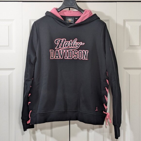 Harley Davidson Women's Black and Pink Pullover Hoodie - Picture 1 of 14